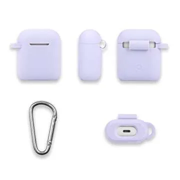 GMYLE Airpods Case Cover with Keychain, [Front LED Visible] Silicone Full Protective Wireless Charging Airpods Case Cover Skin Accessories kit Set Compatible for Apple AirPods 2 & 1 – Lavender Purple