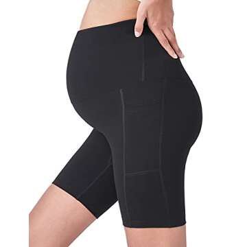 POSHDIVAH Women's Maternity Yoga Shorts Over The Belly Bump Workout Active Short Pants Black 8" Large