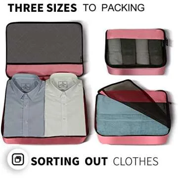 Packing Cubes Organizer Bags for Wardrobe or Suitcase Clothes Storage Bag for Home or Travel Compression Packing Cube 6 set for Luggage Suitcase (Grey Pink)