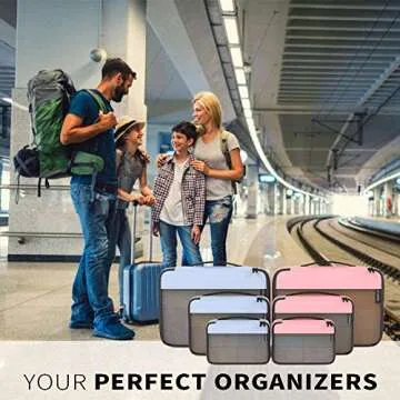 Packing Cubes Organizer Bags for Wardrobe or Suitcase Clothes Storage Bag for Home or Travel Compression Packing Cube 6 set for Luggage Suitcase (Grey Pink)