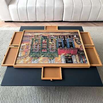 Best ENERIDIO Wooden Puzzle Table with 6 Drawers & Cover