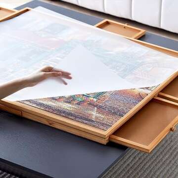 Best ENERIDIO Wooden Puzzle Table with 6 Drawers & Cover
