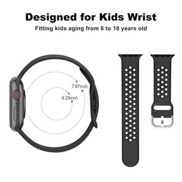Compatible with Kids Apple Watch Band, Waterproof Silicone Strap for Boys Girls, Compatible with Apple Watch Series 9/8/7/6/5/4/3/2/1/SE 38mm 40mm 41mm & 42mm 44mm 45mm