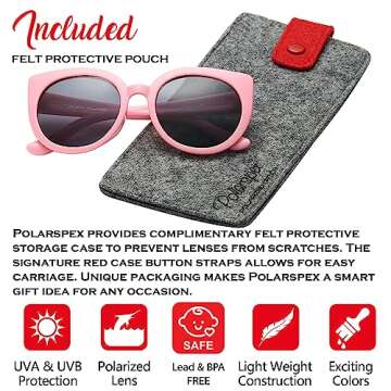 PolarSpex Girls Sunglasses-Polarized Toddler Cat Eye Sunglasses-Unbreakable & Fashionable Kids Sunglasses for Girls Age 2-8