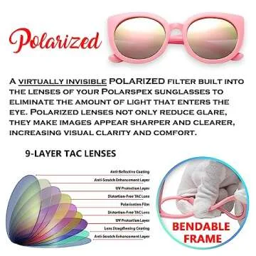 PolarSpex Girls Sunglasses-Polarized Toddler Cat Eye Sunglasses-Unbreakable & Fashionable Kids Sunglasses for Girls Age 2-8