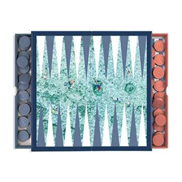 Galison Gray Malin The Beach 2 in 1 Game Set, Checkers and Backgammon – Perfect for Game Night –...