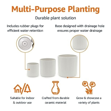 Ceramic Fluted Planters Set for Stylish Indoor Outdoor Use