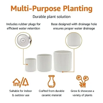 Ceramic Fluted Planters Set for Stylish Indoor Outdoor Use