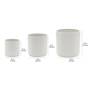 Ceramic Fluted Planters Set for Stylish Indoor Outdoor Use