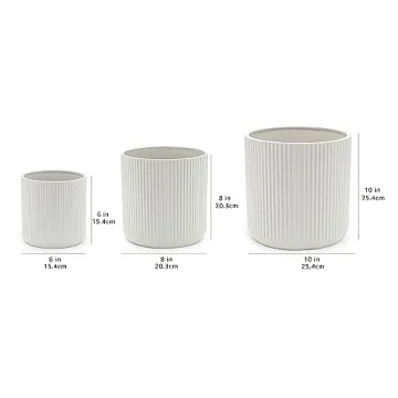 Ceramic Fluted Planters Set for Stylish Indoor Outdoor Use