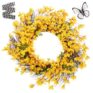 SeasonalWreaths Yellow Front Door Wreath - 20" Forsythia Wreath Perfect for Spring, Chic Farmhouse Wreath Ideal for Window & Porch Decor, a Vibrant Housewarming Gift