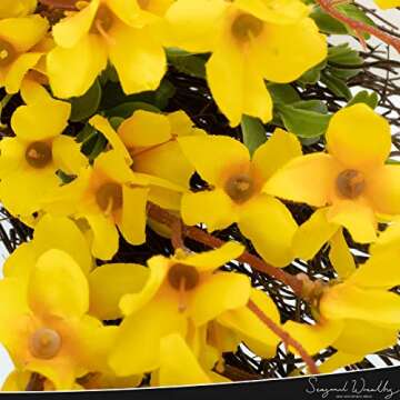 SeasonalWreaths Yellow Front Door Wreath - 20" Forsythia Wreath Perfect for Spring, Chic Farmhouse Wreath Ideal for Window & Porch Decor, a Vibrant Housewarming Gift