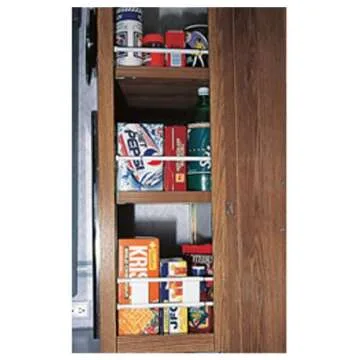 Camco 17" RV Refrigerator Bar | Holds Food and Drinks in Place During Travel and Helps Stop Messy Spills | Spring Loaded | 10-inches to 17-inches | White (3 Pack) (44063)