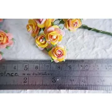 Thai Decorated 100 pcs Mini Paper Flowers Rose Mixed Yellow Color Mulberry Paper Flower 15 mm Scrapbooking Wedding Card Supplies Embellishment Craft Paper Flowers.
