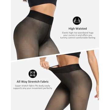 NORMOV Winter Warm Fleece Lined Tight Women,Thermal Fake Translucent Leggings Soft Velvet Stretchy Pantyhose(TF Black-M/L)