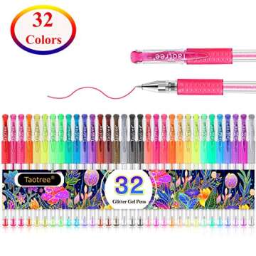 Taotree Glitter Gel Pens, 32 Color Neon Glitter Pens Fine Tip Art Markers Set 40% More Ink Colored Gel Marker for Coloring Book, Drawing, Coloring, Scrapbook, Journaling, Sparkle Easter Gifts kids