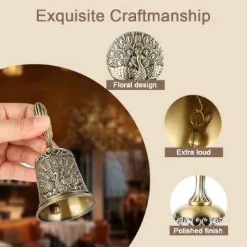 Elegant Hand Bell Ringing Bells - Loud Service Bell for Wedding & Meditation