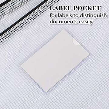 Sooez 20 Pack Mesh Zipper Pouch Document Bag with Label Pocket, Plastic Zip File Document Folders, Letter Size A4 Size Zipper Document Bag Zip Document Pouch for School Office Supplies, Black