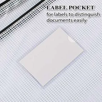 Sooez 20 Pack Mesh Zipper Pouch Document Bag with Label Pocket, Plastic Zip File Document Folders, Letter Size A4 Size Zipper Document Bag Zip Document Pouch for School Office Supplies, Black