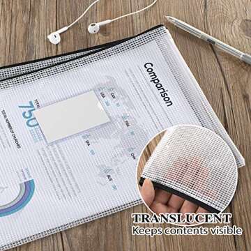 Sooez 20 Pack Mesh Zipper Pouch Document Bag with Label Pocket, Plastic Zip File Document Folders, Letter Size A4 Size Zipper Document Bag Zip Document Pouch for School Office Supplies, Black