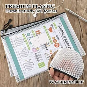 Sooez 20 Pack Mesh Zipper Pouch Document Bag with Label Pocket, Plastic Zip File Document Folders, Letter Size A4 Size Zipper Document Bag Zip Document Pouch for School Office Supplies, Black