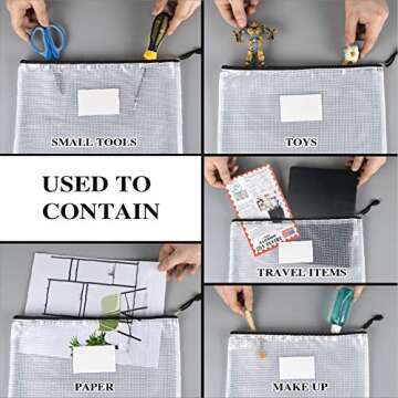 Sooez 20 Pack Mesh Zipper Pouch Document Bag with Label Pocket, Plastic Zip File Document Folders, Letter Size A4 Size Zipper Document Bag Zip Document Pouch for School Office Supplies, Black