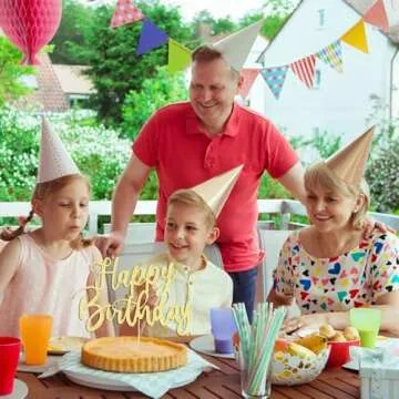 YUINYO Handmade Glitter happy birthday Cake Topper, Happy Birthday Cake Bunting Decor,Birthday Party Decoration Supplies (Gold)