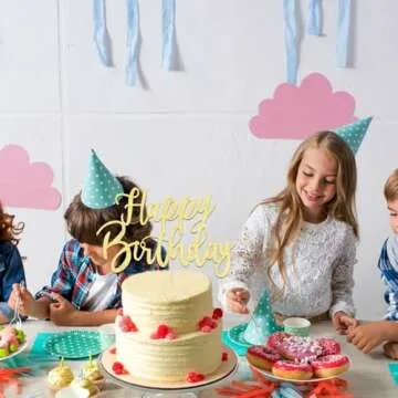 YUINYO Handmade Glitter happy birthday Cake Topper, Happy Birthday Cake Bunting Decor,Birthday Party Decoration Supplies (Gold)