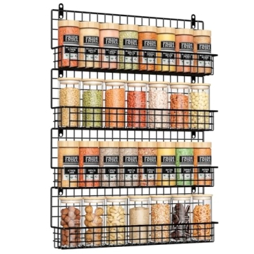 X-cosrack 4 Pack Spice Rack Wall Mount - Space-Saving, Connectable Organizer