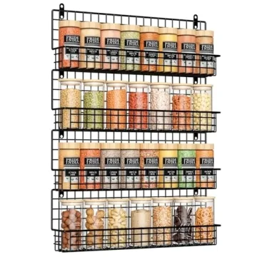 X-cosrack 4 Pack Spice Rack Wall Mount - Space-Saving, Connectable Organizer