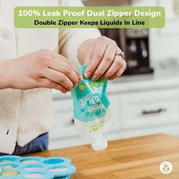 WeeSprout Double Zipper Reusable Food Pouches (Blue, 7 Fl Oz)