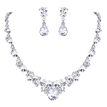 Elegant Rhinestone Crystal Necklace Earrings Set for Bridal