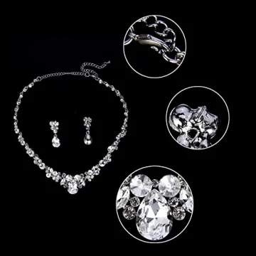 Elegant Rhinestone Crystal Necklace Earrings Set for Bridal