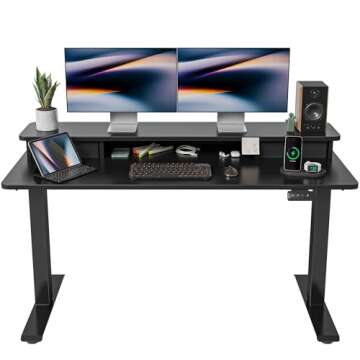 FEZIBO Electric Standing Desk with Double Drawer Storage