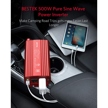 BESTEK 500W Pure Sine Wave Car Inverter for Safe Power