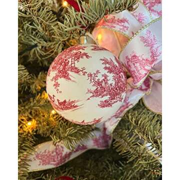 Toile de jouy Christmas Balls,5 Units/Pack,one of its Kind,high-end,Haute Couture Decor, Vintage Ver...
