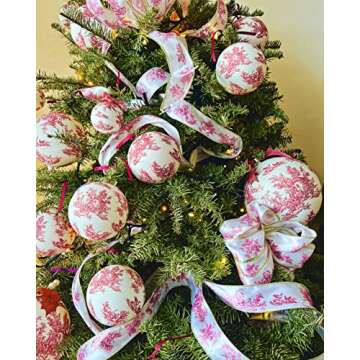 Toile de jouy Christmas Balls,5 Units/Pack,one of its Kind,high-end,Haute Couture Decor, Vintage Versailles Luxury,Capture in Details,in Scenes, Bucolic Old French Country Life Style