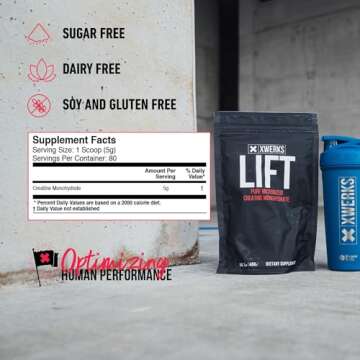 Lift Micronized Creatine Monohydrate Powder, Unflavored, 80 Servings, 100% Pure Natural 5000mg Formu...