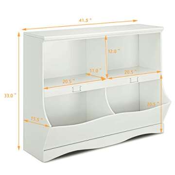 Costzon Toy Storage Organizer, 4-Cubby Kids Bookshelf with Footboard and Name Card, Wooden Children's Bookcase, Montessori Toy Shelf for Playroom, Bedroom, Daycare, Classroom (White)