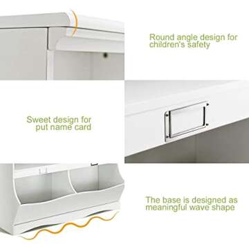 Costzon Toy Storage Organizer, 4-Cubby Kids Bookshelf with Footboard and Name Card, Wooden Children's Bookcase, Montessori Toy Shelf for Playroom, Bedroom, Daycare, Classroom (White)