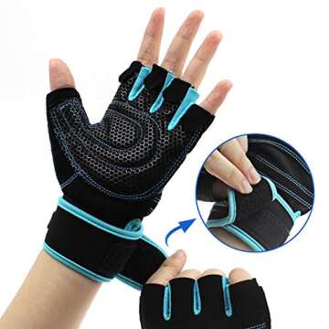 SiinvdaBZX Workout Gloves Non-Slip Gym Gloves Weight Lifting Gloves with Wrist Support for Man & Woman Gym Powerlifting, Fitness Exercise, Bodybuilding, 9, Large Size, Blue & Black