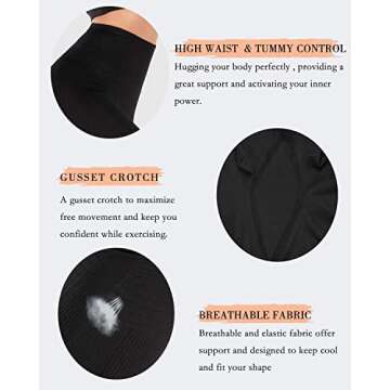 RUNNING GIRL 5 inches High Waist Yoga Leggings, Compression Workout Leggings for Women Yoga Pants Tummy Control(CK2392 Black.M)