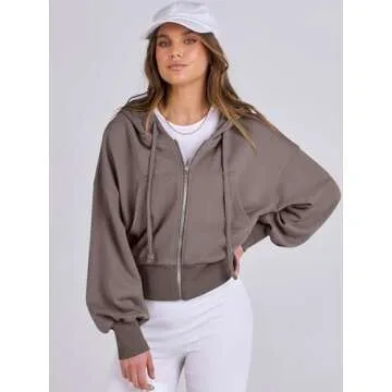 ANRABESS Women's Zip Up Hoodies Cropped Sweatshirts Casual Zip Jackets 2025 Fashion Trendy Spring Ou...