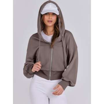 ANRABESS Women's Zip Up Hoodies Cropped Sweatshirts Casual Zip Jackets 2025 Fashion Trendy Spring Outfits Taupe Large