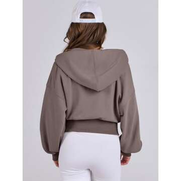 ANRABESS Women's Zip Up Hoodies Cropped Sweatshirts Casual Zip Jackets 2025 Fashion Trendy Spring Outfits Taupe Large