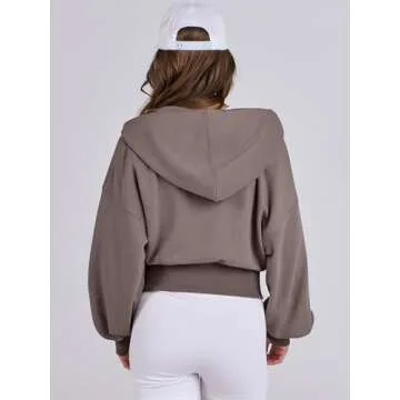 ANRABESS Women's Zip Up Hoodies Cropped Sweatshirts Casual Zip Jackets 2025 Fashion Trendy Spring Outfits Taupe Large