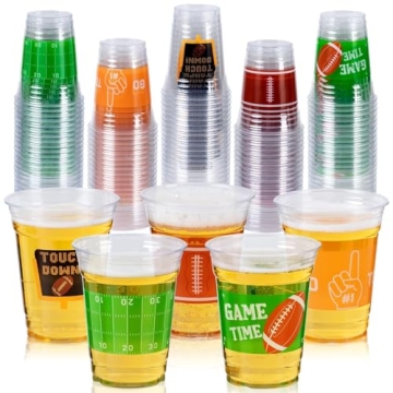 GuassLee 50 Football Party Cups 12OZ Disposable Clear Plastic Football Cups for Tailgate Football Ga...