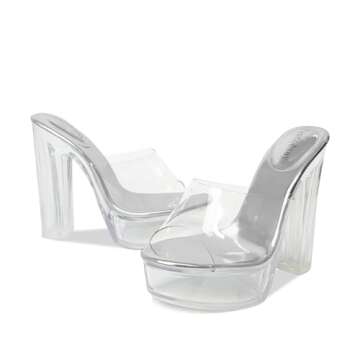 Fantoesay Women's Clear Platform Sandals Chunky Heel Mules Slip On Sandals for Women Prom Party Sandals Silver Size9