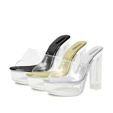 Fantoesay Women's Clear Platform Sandals Chunky Heel Mules Slip On Sandals for Women Prom Party Sandals Silver Size9
