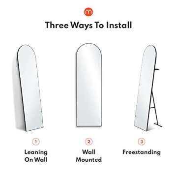 harmati Full Length Wall Mirror - 63" x 19" Arched Free Standing Body Mirror with Clothes Rod, Black Metal Framed Large Floor Mirror for Bedroom, Modern Big Wall-Mounted/Stand Up/Leaning Mirror